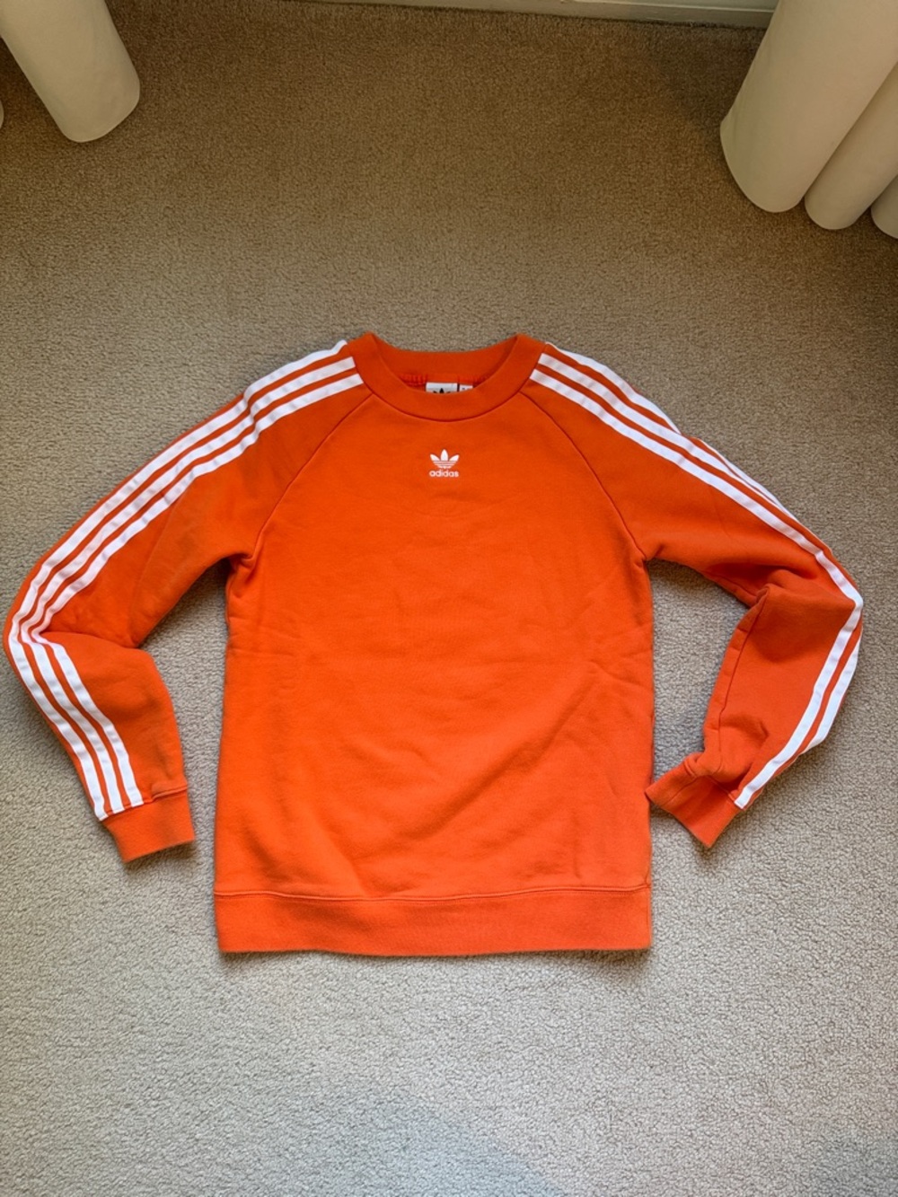Adidas Originals three stripe crewneck sweatshirt in orange
